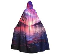 TRSGKSQP Purple Sunset on Water Adults Hooded Cloak Halloween Cloak Long Hood Robe Cape Cosplay Costume