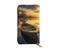 TRSGKSQP River Sunset Wooden Boat Women's Wallets Ladies Credit Card Holder Slim Thin Leather Clutch Cell Phone Handbag for Women