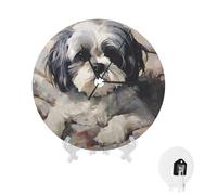 TRSGKSQP Shih Tzu Wall Clock Battery Operated Silent Non Ticking Analog Clocks Round Easy To Read Modern Clock Decorative For Office Classroom Home Living Room Bedroom Kitchen