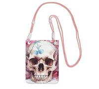 TRSGKSQP Small Crossbody Bags for Women Cell Phone Purse Mini Cellphone Wallet Human Skull Flowers Cell Phone Bag