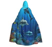 TRSGKSQP Underwater World Dolphins Coral Adults Hooded Cloak Halloween Cloak Long Hood Robe Cape Cosplay Costume