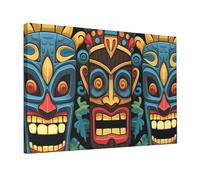TRSGKSQP Wall Art Prints Colorful tiki mask pattern Modern Wall Decor Framed Ready to Hang Canvas Oil Painting Extra Large Artwork Home Decor for Bathroom Living Room Office Bedroom Poster 45x30 cm