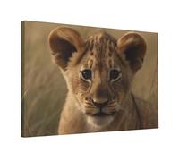 TRSGKSQP Wall Art Prints The Waiting Lion Cub Modern Wall Decor Framed Ready to Hang Canvas Oil Painting Extra Large Artwork Home Decor for Bathroom Living Room Office Bedroom Poster 45x30 cm