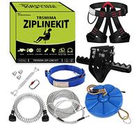 Trsmima Zipline Kit for Backyards - 150ft Zip Line for Kids and Adults - Backyard Kids Zipline Kits with Safety Harness and Stainless Steel - Spring Brake Trolley and Seat