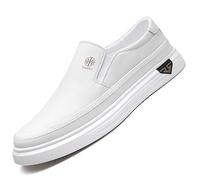 Trsorini Mens Casual Shoes Soft Comfortable Flat Lightweight Moccasin Classic Breathable Leather Men Shoes, B Pure White, 10 UK