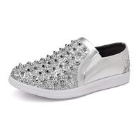Trsorini Men's Glitter Spikes Sneakers Sparkly Shiny Light-up Shoes Metal Rivet Soft Sole Male Shoes, A/Glitter Silver, 12