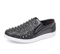 Trsorini Men's Glitter Spikes Sneakers Sparkly Shiny Light-up Shoes Metal Rivet Soft Sole Male Shoes, A/Glitter Black, 12