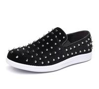 Trsorini Men's Spikes Loafers Velvet Dress Shoes Slip On Sparkle Soft Casual Shoes, A/Black, 6.5 UK