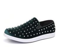 Trsorini Men's Spikes Loafers Velvet Dress Shoes Slip On Sparkle Soft Casual Shoes, A/Green, 10.5
