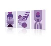 Trssorm Framed Canvas Boho Wall Art Set of 3 Mid Century Modern 12"X16",Minimalist Wall Art Purple Neutral Abstract Geometric Prints Room Posters for Hang Bedroom Living Room