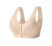 Trssorm Mastectomy Post-Surgery Bra with Pocket for Silicone Breast Form Front Closure Cotton Beige
