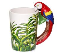 TRTO 1Pcs Ceramic Jungle Mug with Parrot Shaped Handle for Coffee, Tea, Hot Chocolate Mug