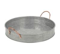 TRTO 1Pcs Large Round Galvanised Zinc Metal Rustic Serving Tray Platter w/Copper Handles Easy To Use and Cleans
