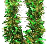 TRTO 1x 2M Green & Gold Tinsel Christmas Tree Decorations X'mas Garland Christmas Tree Tinsel Decoration (6.5FT)