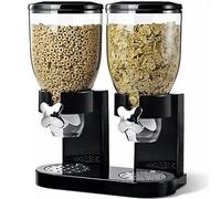 TRTO 1x Dry Food Dispensor Double Cereal Dispenser Dry Food Storage Container Dispenser (Black)