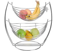 TRTO 2 Tier Chrome Fruit Basket Vegetable Swinging Bowl Tier Rack Storage Stand Holder