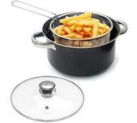 TRTO Black Chip Pan 4-in-1 Stove Deep Fat Fry Fryer Stew Frying Basket Glass Lid Bake