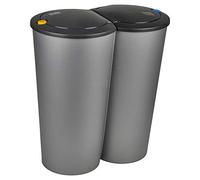 TRTO Black Color Circular Double Recycling Waste Bin Duo Rubbish Plastic Disposal 2 x 25 Litre