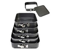 TRTO Square Non-Stick Cake Mould Tins 5pc Baking Tray Bake Plate Spring Useful for Party (Square)