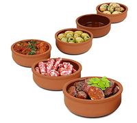TRTO Terracotta Tapas Dishes Glazed Spanish Serving Olive Starter 12cm Bowls with Attractive Look (3pcs)