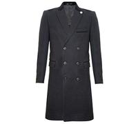 Tru Clothing Mens 3/4 Black Long Double Breasted Warm Winter Business Crombie Overcoat Wool Coat 36