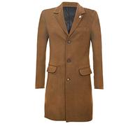 Tru Clothing Mens 3/4 Long Wool Brown Crombie Overcoat Jacket Blinders Trench Slim Fit Coat 46