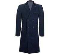 3/4 Long Double Breasted Overcoat Wool Coat Peaky Blinders Oliver Tweed Navy S