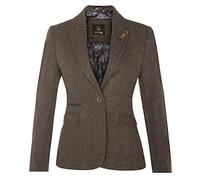 Tru Clothing Women's Tweed Brown Herringbone Classic 1920s Formal Wool Tailored Blazer with Elbow Patches 8
