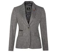 Tru Clothing Women's Tweed Grey Herringbone Classic 1920s Formal Wool Tailored Blazer with Elbow Patches 14