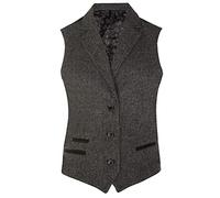 Tru Clothing Womens Tweed Herringbone Grey Waistcoat Wool 1920s Formal Vintage Tailored Vest 2XL