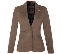 Tru Clothing Women's Tweed Light Brown Herringbone Classic 1920s Formal Wool Tailored Blazer with Elbow Patches 10