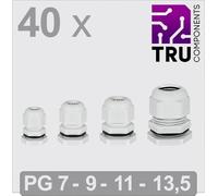 TRU COMPONENTS TC-13448360 Cable Gland PG7, PG9, PG11, PG13.5 Polyamide Grey 40 pcs.