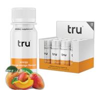 Tru Energy Shot Drinks for Clean Energy On The Go from Natural Caffeine, Green Tea & B Vitamins, Orange Mango Flavored Wellness Supplement with Zero Cals, Zero Sugar, Vegan - 2 fl oz (12 Pack)