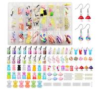 TRUBUY Charms Pendant Set, 100 Pieces Resin Bubble Tea Mushroom Bear Crafts with 151 Pieces DIY Accessories for Earrings Bracelets Necklaces Key Rings and Jewellery Making