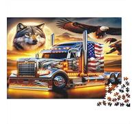 Truck American Flag 1000 Piece Jigsaw Puzzle Jigsaw Puzzle for Adults Wolf Eagle Puzzle Game for Family Relaxing Home Decor Gift 70x50cm/1000pcs