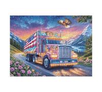 Truck American Flag Sunset 500 Piece Jigsaw Puzzle for All Ages Jigsaw Thoughtful Housewarming Gift Family Game Night Vibrant Design Stress Reliever 500 PCS