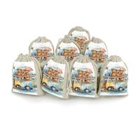 Truck And Bear Bunches Pocket Cotton And Hemp with Drawstring 8 Pieces Reusable Gift Bags Jewelry Pouch for Wedding DIY Craft Party (4.9 X 6.7 Inch)