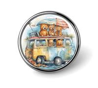 Truck And Bear Round Badge Cute Brooch Hats Jackets Decor Personalized Lapel Pin Clothing Jewelry Accessories for Wedding Party Gift