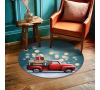 Truck Area Rug, Christmas Festive Presents Snow Christmas Red Non-Slip Indoor Doormat Round Throw Rug Non Shedding Bathroom Bedside Entryway Door Decor 3' X 3'