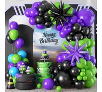 Truck Balloon Arch Kit,Black Green Purple Star Foil Balloons for Kids Boy Monster Theme Birthday Decorations Baby Shower Wedding Anniversary Engagement Graduation Celebrations Party Supplies