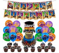 Truck Balloons Party Decorations 30pcs Monster Cars Party Supplies, Truck Birthday Decorations, Balloons, Cake Decorations and Banner
