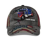 Truck Big Rig with America Flag Metal Pattern Women Men Baseball Cap Adjustable Trucker Hat Breathable Sun-Cap for Hiking Golf Outdoor