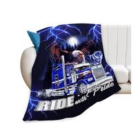 Truck Blanket Decor Gifts for Trucker Flannel Fleece Fuzzy Lorry Throw Blanket Soft Warm Cozy Plush Eagle Wolf Blanket for Bed Couch Living Room Stuffed Decoration for Kids Adult 50"x40"