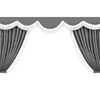 Truck Cabin All Round Curtains 5-Piece Set for RENAULT (T, T-High), IVECO (S-Way, Stralis, Hi-Way) Lorry Complete Windscreen & Side Windows in Grey, White Fringe