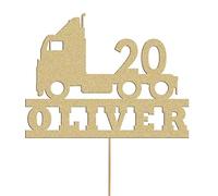 Truck Cake Topper Personalised Lorry Trucker Driver Birthday Topper Decoration Any Name Age | Personalised Cake Topper with Custom Name & Age | Birthday Party Decoration (Champagne Gold)