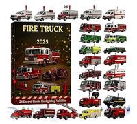 Truck Christmas Advent - 24 Days Firefighting Vehicles Pendant Countdown Calendar, 2D Acrylic Fire Truck Stocking Stuffers for Kids Adults, Easy to Use Holiday Decor Function