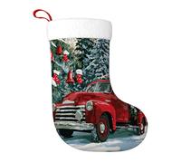 Truck Christmas Stocking, Christmas Rustic Bells Red Stockings Red Xmas Stocking Decorations Gifts for Home Fireplace Mantel Tree Living Room Holiday Party 11x18 Inch