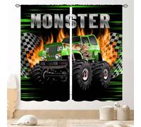 Truck Curtains for Boys Room, Burning Flame Tractor Truck Car Cool Monster Checkered Racing Flag Window Drapery Treatments for Boys Kids Bedroom Living Room Playroom Nursery 2 Panels, 42"x45" Inch