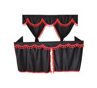 TRUCK CURTAINS FULL SET BLACK WITH RED TASSELS FIT MERCEDES,MAN,DAF,VOLVO,SCANIA,RENAULT