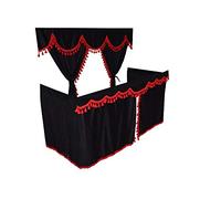 TRUCK CURTAINS FULL SET BLACK WITH RED TASSELS FIT ONLY DAF SUPER SPACE-CAB AND SCANIA TOPLINE